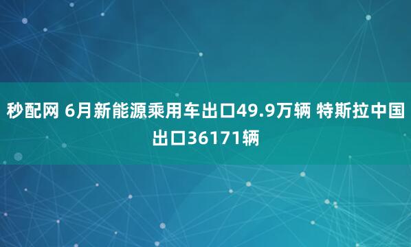 秒配网 6月新能源乘用车出口49.9万辆 特斯拉中国出口36171辆